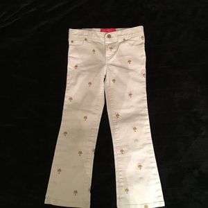 Lilly Pulitzer Jubilee Girls White Jeans w/ Gold Palm Trees Embroidery Size 6